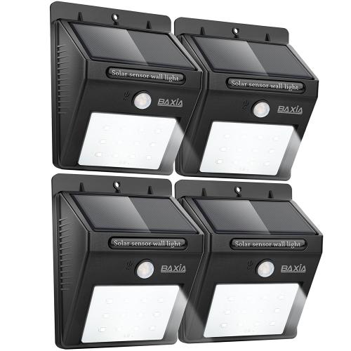 BAXIA  TECHNOLOGY  LED  Solar  Lights,  Wireless  Waterproof  Outdoor  Motion  Sensor  Security  Night  Lights  for  Outside  Wall,  Garden,Driveway,  Steps,  Patio(4-Pack)